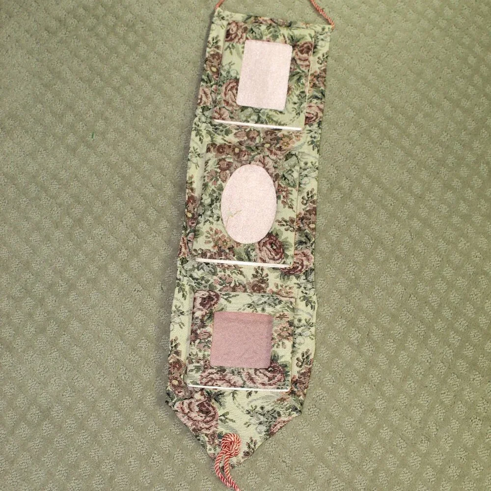 Vtg Mauve Maroon Ivory Fabric Tapestry Hanging 3 Frames Tapestry a 3x3 & (2) 3x5